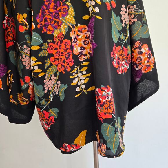 H&M Conscious Collection Floral Kimono Open Black Bold Recycled Women XS/X - Picture 8 of 12